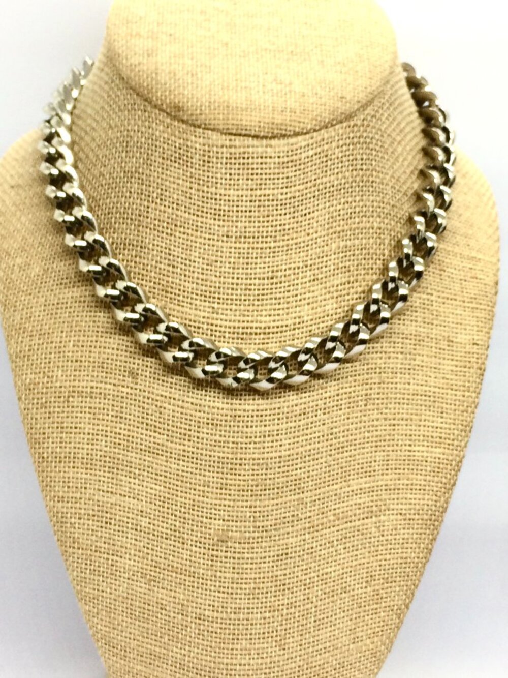 VINTAGE CURB CHOKER Necklace Silver Tone Chunky Collar Statement Chain